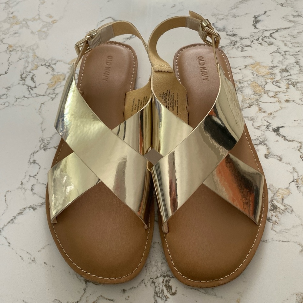 Old Navy Gold and Tan Crossover Sandals